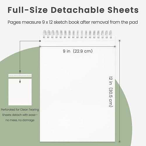 Cewei 9x12 Drawing Paper Pad, 100 Sheets Spiral Bound Sketchbook, 68lb/100gsm White Drawing Paper for Kids Ages 4-8, Art Supplies for Kids 9-12 & Christmas Gifts for Grandkids. thumbnail 2
