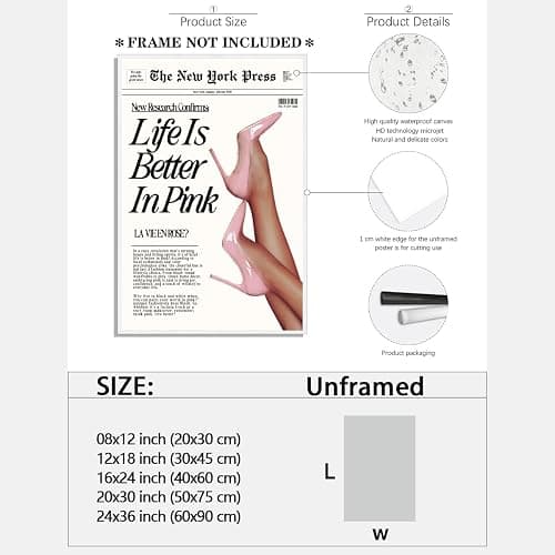 Trendy Baby Pink Poster 70s Canvas Prints The New York Press Wall Art Life Is Better in Pink Hot Girl Posters Preppy Aesthetic Decor Bedroom for Cool Girly Room Home Dorm 12x16inch Unframed thumbnail 2