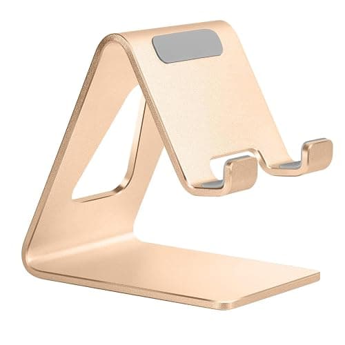 Aoviho Desk Cell Phone Stand Phone Holder, Aluminum Phone Cradle Dock for iPhone17 16 15 14 13 12 pro Mini 11 X Xs max 8 7 6 6s Plus SE Samsung All Smart Phones, Rose Gold - Image 1