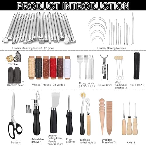 TLKKUE Leather Working Tools Leather Craft Tools for Carving Stamping Sewing Punching Cutting with Custom Storage Bag Professional Tooling Kit for Crafting, Repair & DIY Projects thumbnail 3