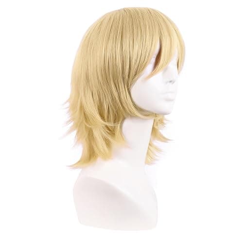 MapofBeauty 14 Inch/35 cm Short Cosplay Wolf Tail Synthetic Side Bangs Party Wig (Mixed Golden) thumbnail 2