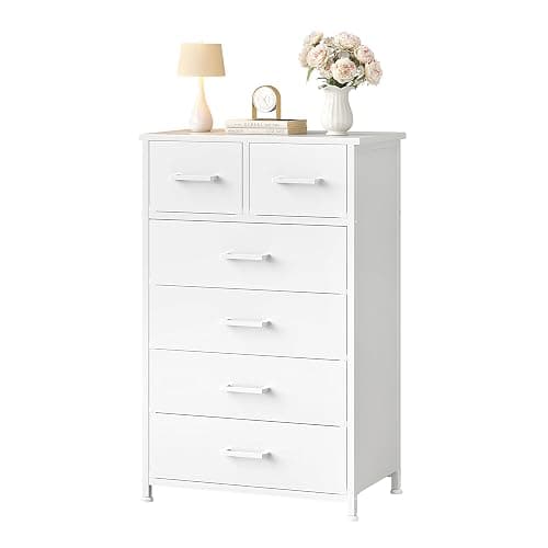 Flrrtenv Wooden Dresser for Bedroom, Chest of Drawers, Storage Cabinet, 6 Drawer Organizer for Office, Living Room, Hallway - White Wood - Image 1