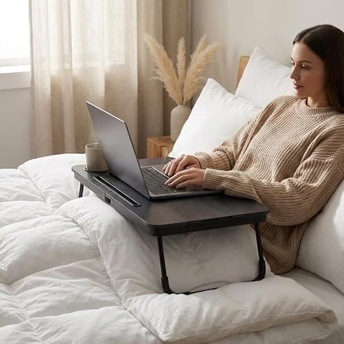 BUYIFY Foldable Laptop Bed Desk for Couch, Sofa - Large Lap Desk Tray Table with Cup Holder and Tablet Slot - Portable Notebook Stand for Eating, Writing, Studying and WFH -NEW-006 thumbnail 2