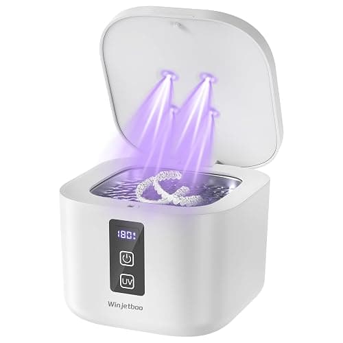 Ultrasonic Retainer Cleaner Machine, 48KHz Dental Cleaning Pod for Denture, Mouth Guard, Aligner, Night Guard, Braces, Toothbrush Heads, Jewelry with Digital Timer & 6 Modes, 13oz Capacity, White - Image 1