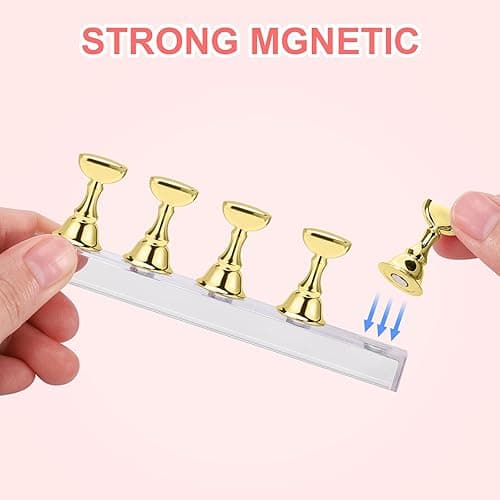 Etercycle Nail Stand Acrylic Nail Art Display Stand Practice Nail Holder for Painting Nails Magnetic Practice Stands with Double-sided Tape For DIY Salon Supplies (Gold) thumbnail 3