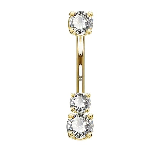 OUFER 14K Solid Gold Belly Navel Button Ring Clear 5A Cubic Zirconia Design Belly Rings Piercing Jewelry - Image 1