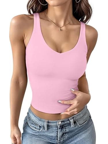 REORIA Tank Tops for Women Double Lined V Neck Summer Sleeveless Casual Basic 2026 Trendy Workout Clothes thumbnail 6