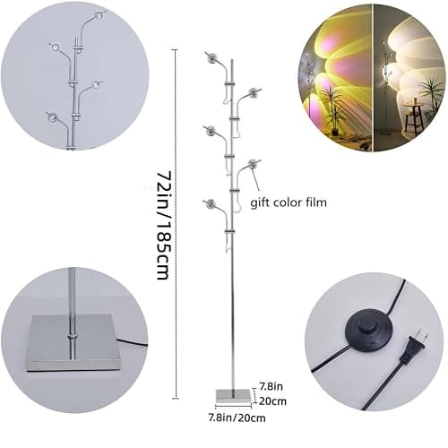 Sunset Floor lamp Unique 5 Head Projector lamp for Bedroom Background Decorative Adjustable Modern LED sunset light Mood lighting Living Room Galvanized Chrome Color Filter Mood Ambient Floor lamp thumbnail 5