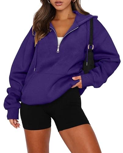 onlypuff Women Half Zipper Pullover Sweatshirt Long Sleeve Hoodies Kangaroo Pocket Fleece Basic Sweater - Image 1