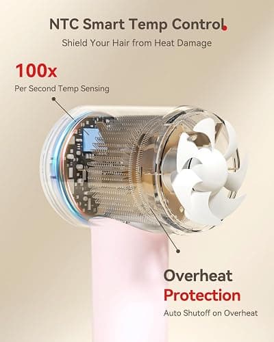 Hair Dryer, 160000 RPM High-Speed Brushless Motor with 500 Million Negative Ions, Professional Ionic Blow Dryer with Magnetic Diffuser & Nozzle,Lightweight for Home Travel Salon(Pink) thumbnail 6