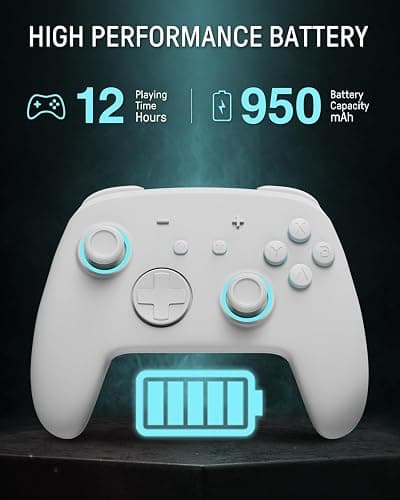 FUNLAB Switch Pro Controller Wireless Compatible with Nintendo Switch2/OLED/Lite, Firefly Bluetooth Remote Gamepad with Hall Effect Joysticks/RGB 7 LED Colors/Paddle/Turbo/Motion Control - White thumbnail 4