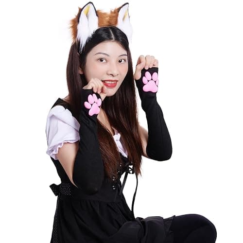 Nydotd Cat Paw Pad Mittens Gloves Kawaii Pink 3D Claw Fingerless Cute Cat Cosplay Gloves Sleeve for Girls Party thumbnail 3