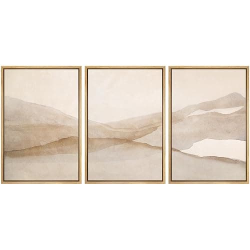 SIGNLEADER Framed Canvas Print Wall Art Set Minimal Neutral Mountain Landscape Illustrations Minimal Decorative Bohemian for Living Room, Bedroom, Office - 16"x24"x3 Natural - Image 1