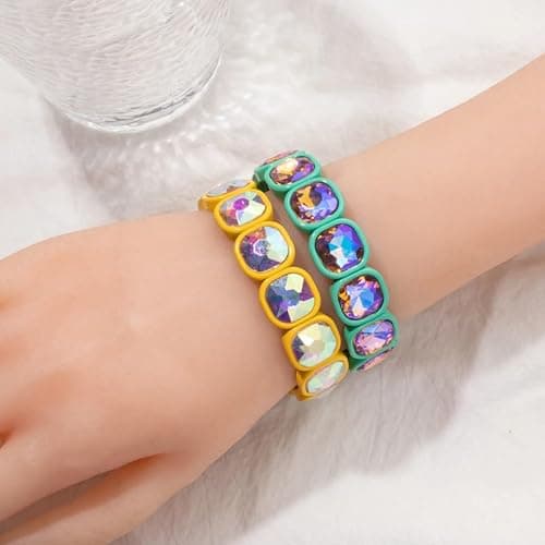 ZYEUGYXA Colorful 15mm Crystal Elastic Bracelet Enamel Stretch Rhinestone Bangle Tile Bead Bracelet For Women thumbnail 7