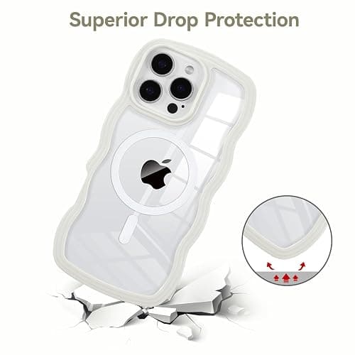 QLTYPRI Magnetic for iPhone 16 Pro Case Compatible with Magsafe, Cute Curly Wave Frame Clear Case for Girls Women, Transparent TPU Bumper Shockproof Protective Phone Cover - White thumbnail 5
