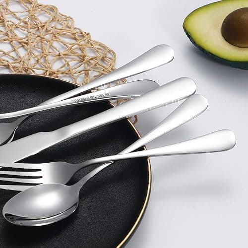 Silverware Set 50 Piece Stainless Steel Flatware Set Silverware Utensils for 10 People Includes Forks Knives Spoons & Salad Forks Dishwasher Safe Durable Tableware for Home Restaurant or Outdoor Use thumbnail 6