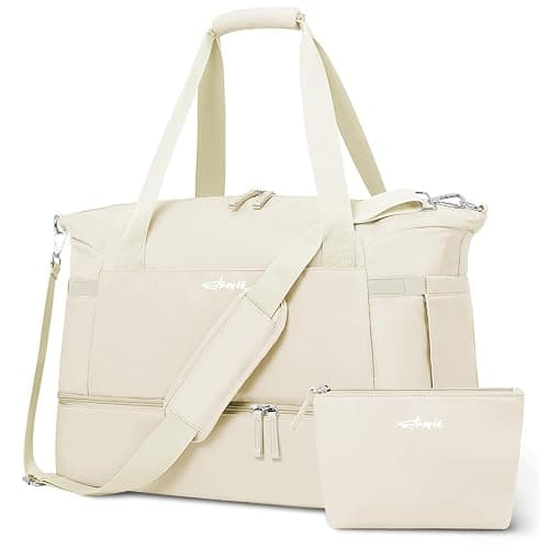 ETRONIK Gym Bag for Women, Personal Item Travel Bag with Shoes Compartment, Weekender Overnight Duffel Bag with Wet Pocket, Carry On Bag for Women, Travel, Gym, Weekend (Beige) - Image 1