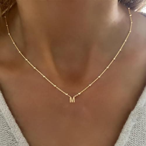 GRCLD Initial Necklaces for Women Dainty 14k Gold Plated Letter Necklace Trendy A-Z Pendant Choker Necklace Cute Name Personalized Fashion Jewelry Gift for Women Her thumbnail 2