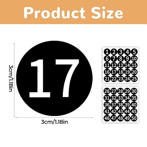Number Stickers, 1-50 Consecutive Number Labels, 1.18 Inch Self Adhesive Vinyl Labels, Black Waterproof Round Number Decals for Inventory, Storage, Organization, Boxes, Lockers Indoor Outdoor thumbnail 3