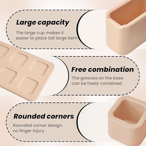 Cute Desk Organizer Countertop – Pen Holder 5 Removable Small Plastic Brush Holder for Bathroom Vanity Desktop, Cosmetic/Skincare/Stationery Storage Display Desk Organizer, for Minimalist Counter thumbnail 7