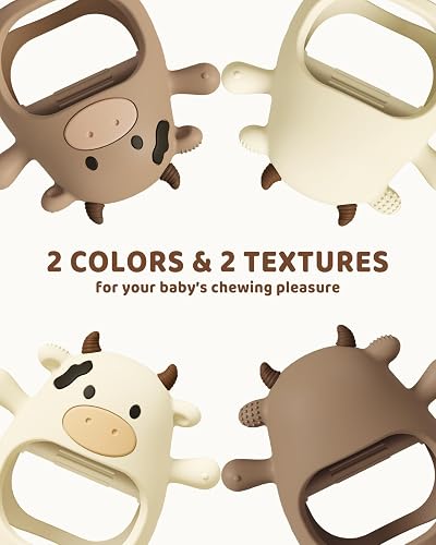 ChooKaChoo 2 Pack Baby Teething Toy for Over 3 Months, Food Grade Silicone Teething Mitten, Anti Dropping Wrist Hand Teethers Baby Chew Toys for Sucking Needs, BPA Free (MooMoo Cow) thumbnail 7