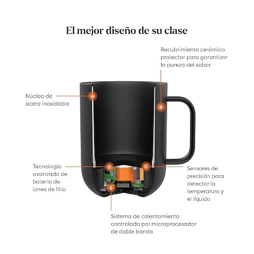 Taza Inteligente Ember 2 con Control de Temperatura: Taza de 295 ml con Calefacción, Pantalla LED Inteligente, Control por Aplicación, Batería Recargable de 1,5 h de Autonomía y Diseño Mejorado, Negra thumbnail 5