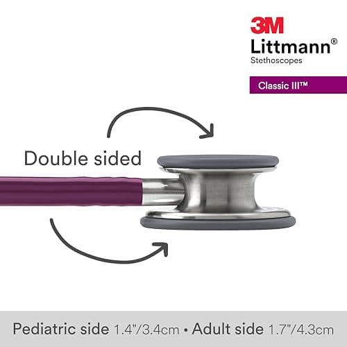 3M Littmann Classic III Monitoring Stethoscope, 5831, More Than 2X as Loud*, Weighs Less**, Stainless Steel Chestpiece, 69 cm (27") Plum Tube - Stainless Steel Chestpiece, Plum Tube thumbnail 3