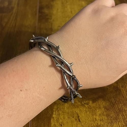 TURTLEDOVE Gothic Thorn Cuff Bracelet, Punk Barbed Wire Bangle, Stainless Steel Twisted Jewelry thumbnail 5