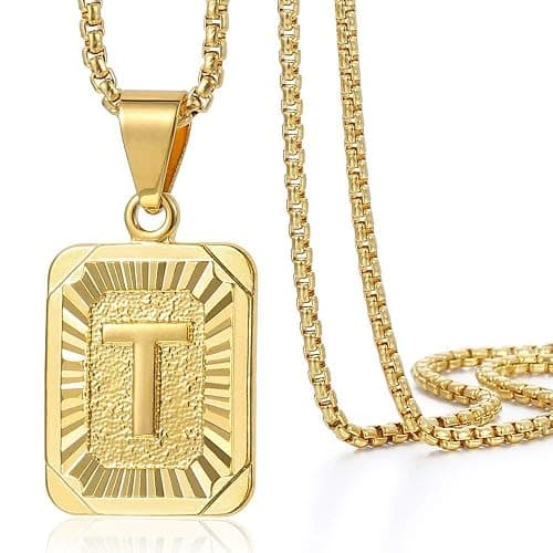 Trendsmax Initial A-Z Letter Pendant Necklace Mens Womens Capital Letter Yellow Gold Plated Stainless Steel Box Chain 22inch - Image 1