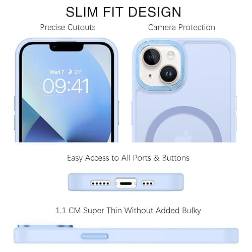 BENTOBEN Magnetic for iPhone 13 Case & iPhone 14 Case [Compatible with Magsafe] Translucent Matte Phone Case iPhone 13/14 Slim Thin Shockproof Women Men Protective Cover, Light Blue thumbnail 8
