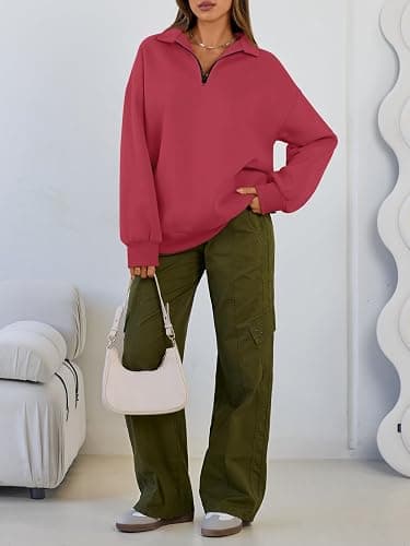 Trendy Queen Womens Oversized Sweatshirts Fall Sweaters Fashion Hoodies Half Zip Pullover Long Sleeve Shirts Clothes thumbnail 6