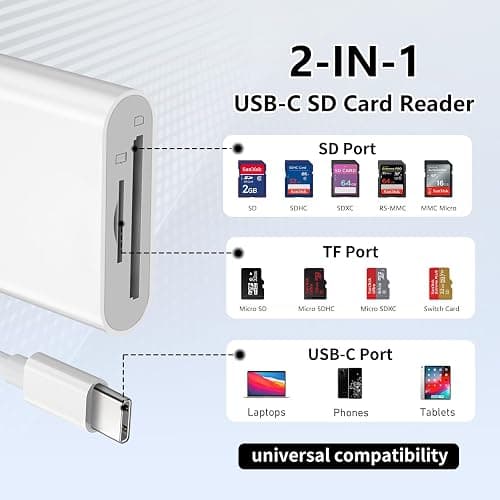 SD Card Reader for iPhone17/16/15,Support SD, Micro SD | USB C Memory Card Reader,Digital Camera Adapter to MacBook/USB-C Laptop thumbnail 2