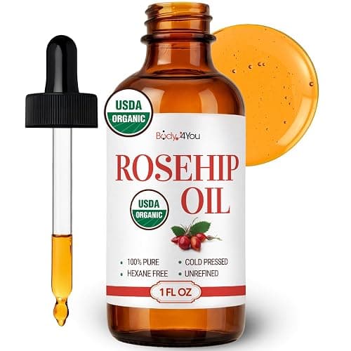 BodyJ4You Rosehip Oil for Face - 100% Pure Natural USDA Organic Cold Pressed - Hydrating Skin Hair Nails Anti-Aging Wrinkle Scar Treatment Gua Sha - Non-GMO Undiluted Carrier - Glass Bottle 1 Fl Oz - Image 1