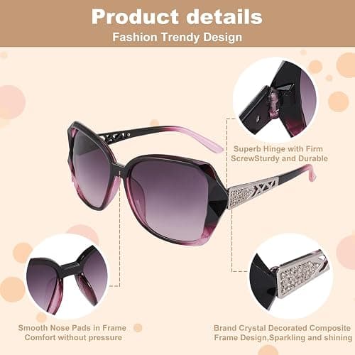 DragonflyDreams 4 Pcs Women Large Sunglasses, UV 400 Glasses Oversized Classic Trend Ladies Sunglasses Sparkling Large Frame thumbnail 2