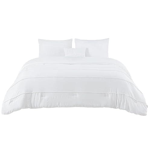 Bedsure Full Comforter Set - 4 Pieces Pinch Pleat Bed Set, White Boho Bedding for All Season, 1 Soft Comforter, 2 Pillowcases, 1 Decorative Pillow thumbnail 8