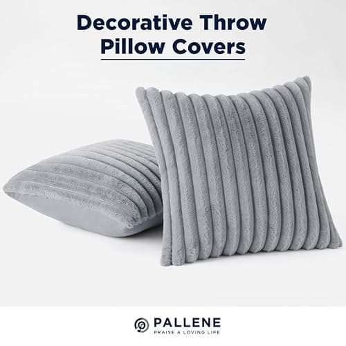 Pallene Faux Fur Plush Throw Pillow Covers 18x18 Set of 2, Luxury Soft Fluffy Striped Decorative Pillow Covers for Sofa, Couch, Living Room, Grey thumbnail 9
