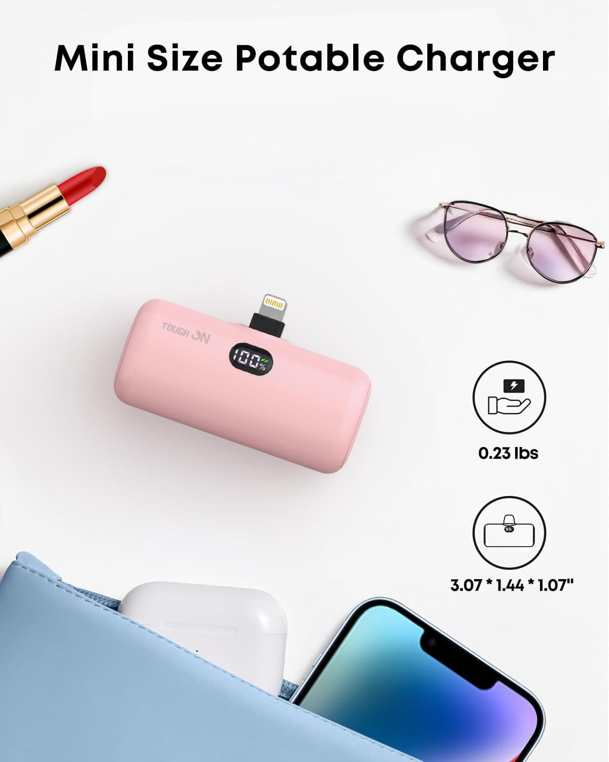 TOUGH ON Mini Portable Charger 5000mAh Power Bank PD Fast Charging, LCD Display Small Battery Pack Compatible with iPhone 14,13,12 Pro/Plus/Pro Max,11 and More thumbnail 5