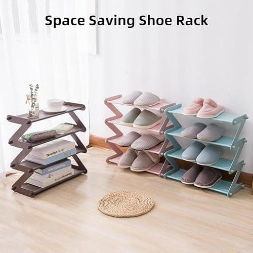 WLLYXUS 4 Tier Foldable Shoe Rack Organizer Free Standing Shoe Rack for Closet Front Door Living Room Entryway, Simple Installation (Blue) thumbnail 6