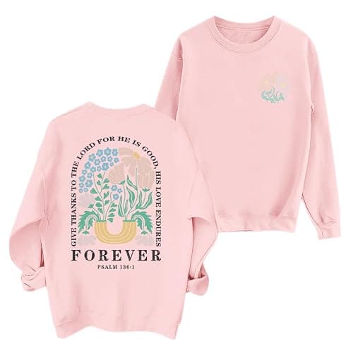 KEEVICI Women Christian Jesus Faith Sweatshirts Bible Verse Flower Floral Sweatshirt Religious God Graphic Oversized Hoodie - Image 1