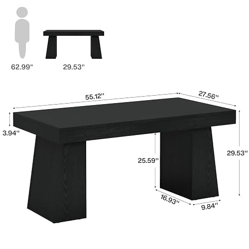 Tribesigns 55" Executive Desk, Wooden Office Desk with Double Pedestal, Modern Simple Computer Writing Table for Home Office, Black thumbnail 2