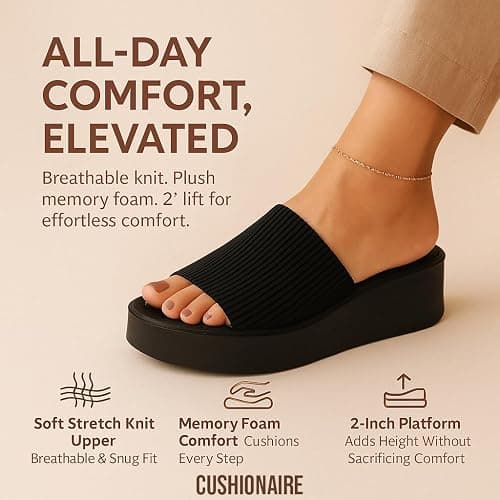 CUSHIONAIRE Pim Wedge Chunky Platform Womens Sandals with Firm Knit Upper & Memory Foam Summer Sandals for Women thumbnail 4