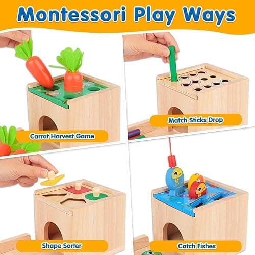 Montessori Toys for 1 2 3 Year Old: 5 in 1 Wooden Toys Kit Includes Object Permanence Box with Ball Drop Toy Shape Sorter & Other Educational Toys for Babies 6-12 Months thumbnail 5