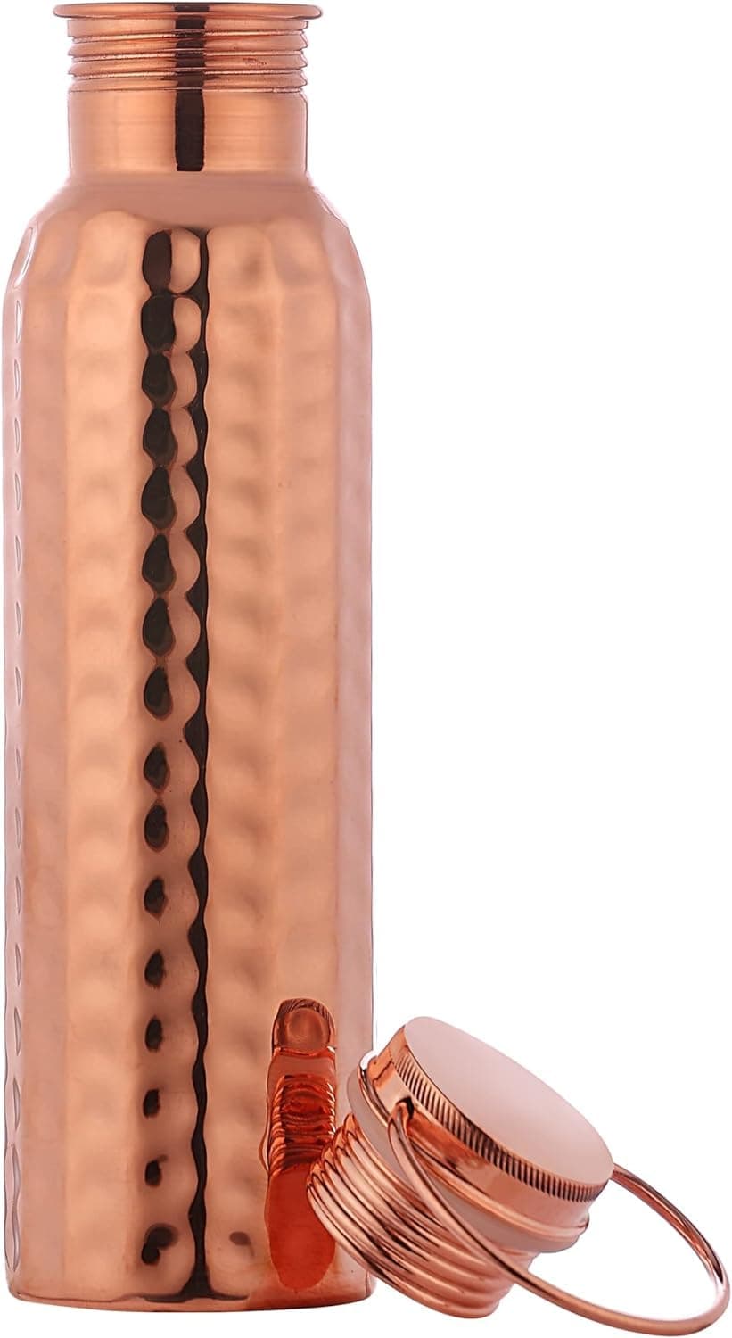 HealthGoodsAU - Pure Copper (99.74%) Hammered Water Bottle with Carrying Handle | Leakproof Seamless Water Bottle for Ayurvedic Benefits 600 Ml (20.28 Fluid Ounce) thumbnail 4