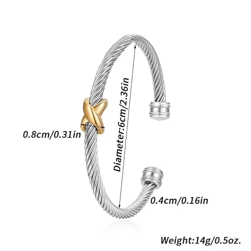evoklo Cable Bracelets for Women Cuff Bracelets Two Tone Bracelets for Women Mixed Metal Bracelet Designer Dupes Gold and Silver Bracelet Designer Jewelry - 03-X thumbnail 5