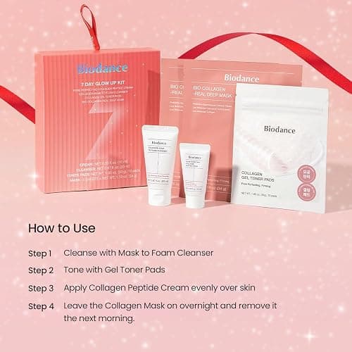 BIODANCE 7 Day Glow Up Kit: Holiday Collagen Gift Set for Glass-Skin, Christmas Gift, Stocking Stuffers for teen girls, Korean Skincare with Mask to Foam Cleanser, Toner Pads, Moisturizer, Gel Masks thumbnail 5