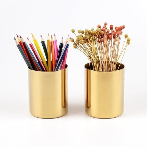 MEI YI TIAN Gold Pen Holder Glossy Stainless Steel Pencil Cup for Home Office Desk Organizers Multi Use Makeup Brush Holder Flower Vase Mini Pot Decor thumbnail 4