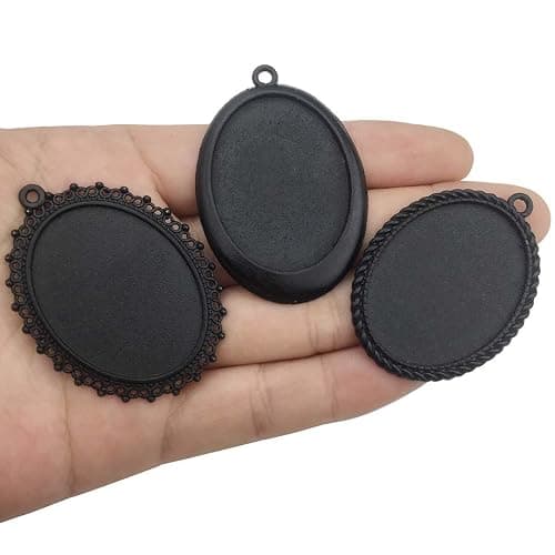 Youdiyla 10pcs 30x40mm Black Pendant Trays, Blank Glass Cabochons Dome Base Setting Bezel Frame Cameo Metal Alloy Charms for Jewelry Making DIY Findings (HM117) thumbnail 5