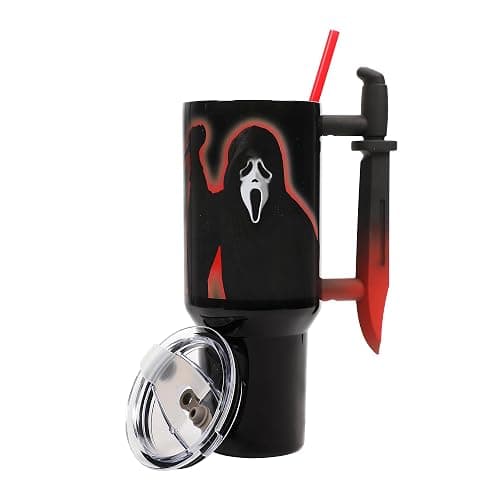 Bioworld Ghostface Text and Logo 40 Oz. Stainless Steel Tumbler With Dagger Handle - Image 1