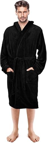 NY Threads Luxury Men’s Hooded Dressing Gown Super Soft Men’s Fleece Robe Cozy Hooded Plush Loungewear - M - Grey thumbnail 5