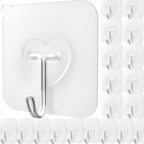 DGYB 20 Pcs Clear Adhesive Hooks for Hanging 22lb Self Adhesive Wall Hooks Heavy Duty Waterproof Transparent Sticky Hooks for Shower Home Bathroom Kitchen Office - Image 1